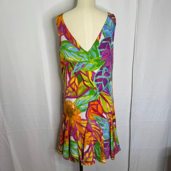 Lauren Ralph Lauren Petite Tropical Floral V-Neck Flounce Hem Dress 12P - Picture 3 of 9